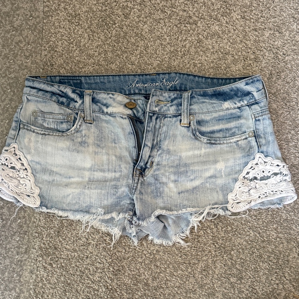 American Eagle Outfitters Women's Distressed Light Blue Jean Shorts